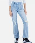 Women’s high rise ripped flare light blue jeans