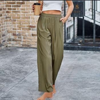 green women linen pants with pockets