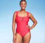 Women padded rose swim suit beige inside