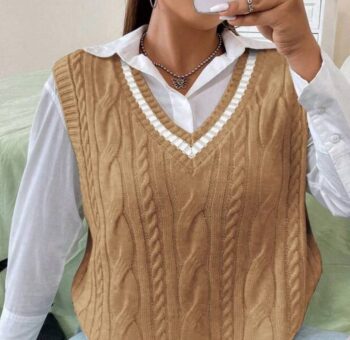 Brown color striped V neck sweater Vest top