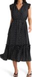 Broadway cap sleeve tiered midi dress polka dot