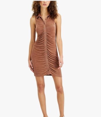 woman’s silk brown Dress buttoned down collared