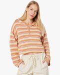 Hooded Poncho Toasted Nut Retro Rays Stripe buttoned