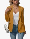 Women's Blazers Business Casual Padded Shoulder Blazer - Long Sleeve Slim Fit Work Office Suit Jackets with Pockets