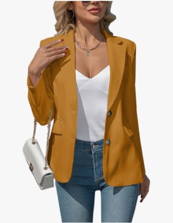 Women's Blazers Business Casual Padded Shoulder Blazer - Long Sleeve Slim Fit Work Office Suit Jackets with Pockets