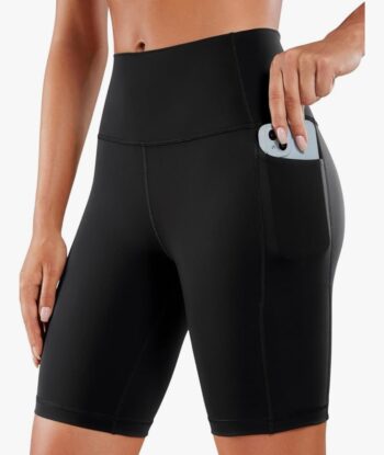 Women's Biker Shorts with Pockets 8 High Waisted Yoga Gym Workout Spandex