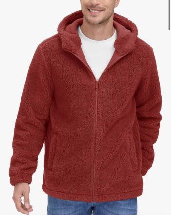 Men's Fuzzy Sherpa Jacket Fleece Lined Zip UP Hoodie for Men Warm Fall Winter Casual Coat with Zipper Pockets