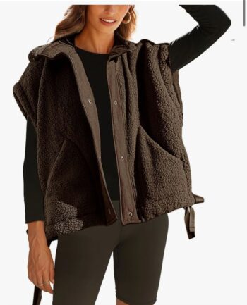 Athlisan Womens Fleece Vest Casual Sleeveless Button Down Sherpa Jacket Outerwear with Pockets