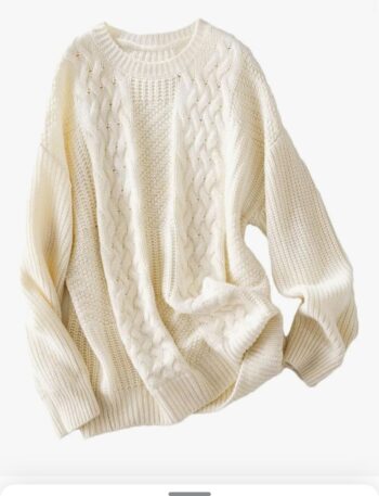 Women Cashmere Cable Sweaters O Neck Loose Casual Knit Pullovers