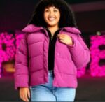Woman purple puffer