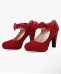 Women's Bowknot Closed Toe Pumps Mary Jane Elastic Strap Platform Shoes