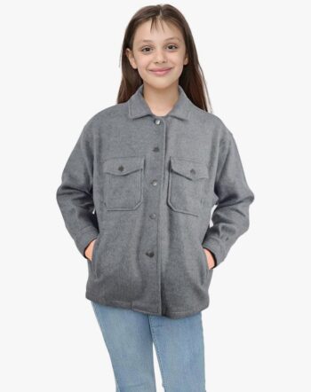 Girls Plain & Check Print Jackets Tunic Fleece Collared