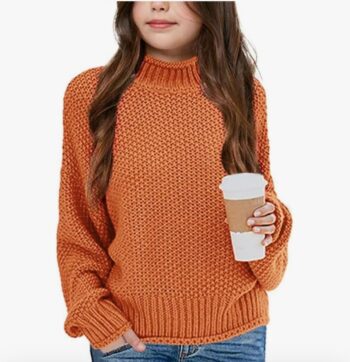 girls orange wool knit long sleeve