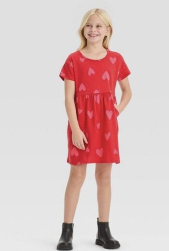 heart patterned red dress skirt girls