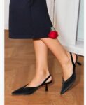 Coutgo Womens Slingback Kitten Heels Closed Pointed Toe Slip on Party Work Pumps Dress Shoes