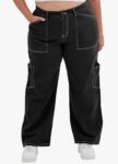 Womens Plus Size Cargo Pants High Waisted Stretch Wide Leg Baggy Pants Casual Trousers with Pockets