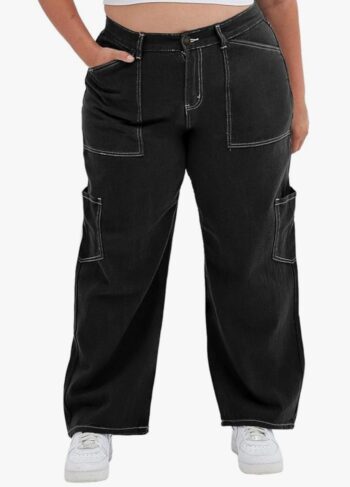 Womens Plus Size Cargo Pants High Waisted Stretch Wide Leg Baggy Pants Casual Trousers with Pockets