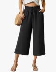 Womens Summer 3/4 Pants Flowy High Waisted Loose Casual Lounge Pant Wide Leg Palazzo Capris Adjustable with Pockets