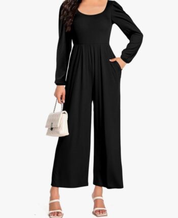 Women Casual Jumpsuits Dressy One Piece Outfits Wide Leg Pants Rompers with Pockets