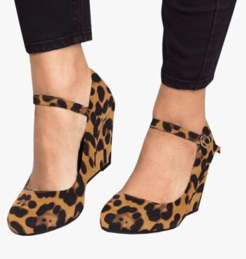 Coutgo Womens Wedge Shoes Closed Toe Mary Jane Pumps Ankle Strap High Heels Comfortable Office Wedding Dress Shoes