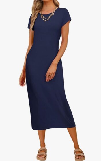 Summer Short Sleeve Tshirt Dress Casual Crew Neck Beach Long Maxi Dresses