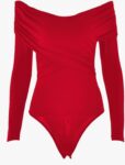 Women Sexy Dressy Bodysuit Summer Tummy Control Jumpsuit with V Neck Off Shoulder Slim Fit Long Sleeves