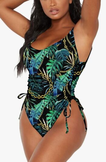 Viottiset Women's Ruched High Cut One Piece Swimsuit Tummy Control Bathing Suit Monokini
