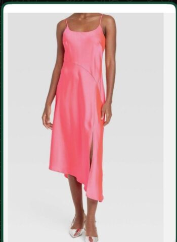 Women Midi Slip Dress Asymmetric A New Day Neon Pink