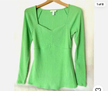Women's Maternity Knit Blouse Top Long Sleeve Green Pullover