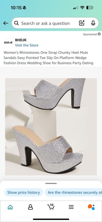 Women's Rhinestones One Strap Chunky Heel Mule Sandals Sexy Pointed Toe Slip On Platform Wedge Fashion Dress Wedding Shoe for Business Party Dating