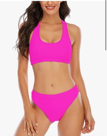 YELAIVP Women's Solid Racerback Athletic Bikinis Sporty Two Pieces Swimsuit