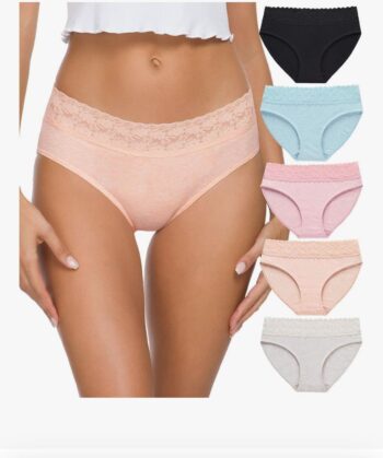 Women's Cotton Bikini Underwear Soft Lace Hipster Panties Ladies Stretch Full Coverage Briefs for Daily Comfort