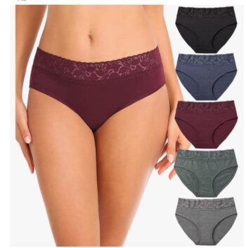 RHYFF Womens Underwear Cotton Lace Panties Soft Bikini Panty Comfortable Hipster Stretch Full Ladies Briefs 5 Pack