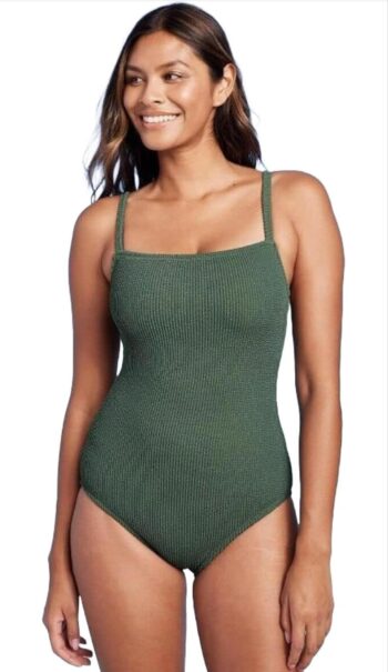 Kona Sol Women's Pucker Textured Square Neck High Coverage One Piece