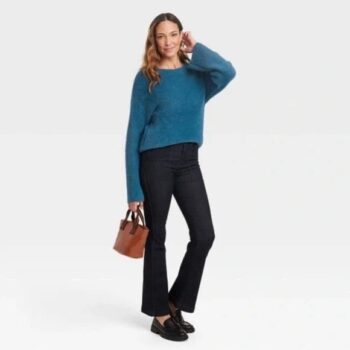Women's Crewneck Feathered Pullover Sweater - Knox Rose