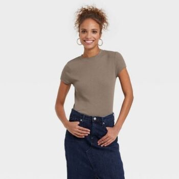 Women's Slim Fit Short Sleeve Ribbed T-Shirt - A New Day™