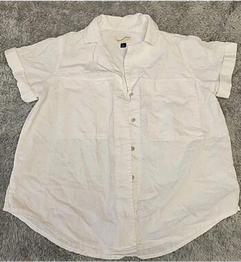 Universal Thread Shirt Women White Button Up Collared Short Sleeve Linen