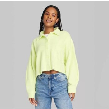 Women's Fleece Jacket oversize- Wild Fable Charcoal- Vibrant Yellow