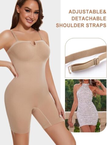Strapless Shapewear Bodysuit Butt Lifter Tummy Control full Body Seamless Mid Thigh Shapewear for Women