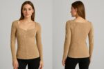 Isabel Maternity Ribbed Corsetry Top Womens Long Sleeve Stretch Tan
