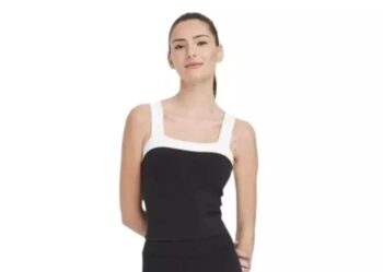 All in Motion Women Tank Resort Sleeveless Shelf Bra Wide Straps Black
