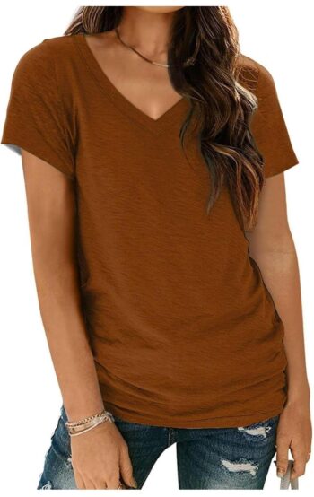 HUCHPI Summer Tops for Women 2024 Short Sleeve Casual T-Shirts V Neck Tunics Loose Comfy Tee Lightweight Blouse