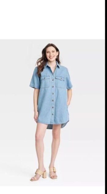 Universal Thread Women's Short Sleeve Denim Poplin Mini Shirt dress