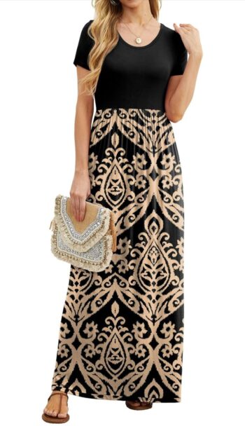 GRECERELLE Women's Short Sleeve Maxi Dresses Casual Long Dresses with Pockets
