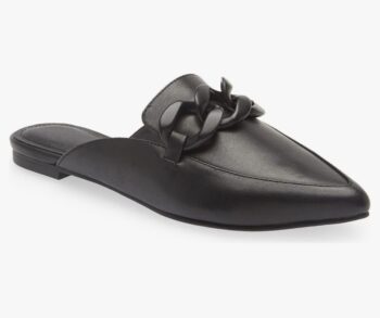 Juliet Holy Womens Mules Flats Pointed Toe Backless Loafers Slip on Metal Chain Slides