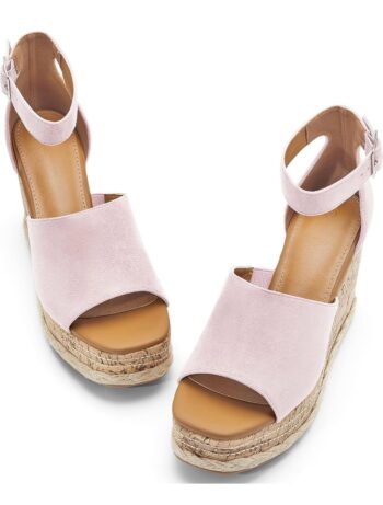 Women's Wedge Platform Espadrille Sandals Braided Open Square Toe Ankle Buckle Strappy Cork Sole Summer Shoes