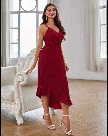 Red Cross neck line rushed dress