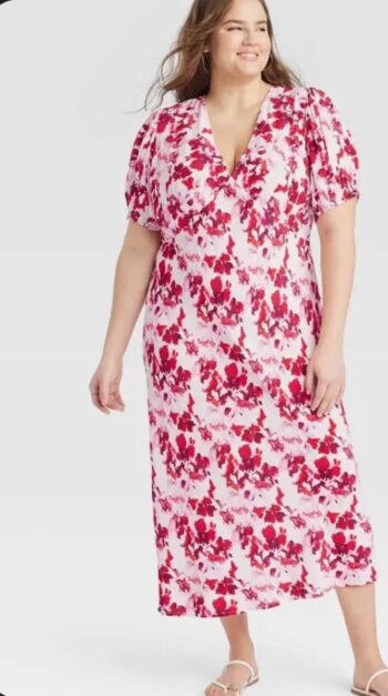 New Day Women's Puff Short Sleeve Midi Dress