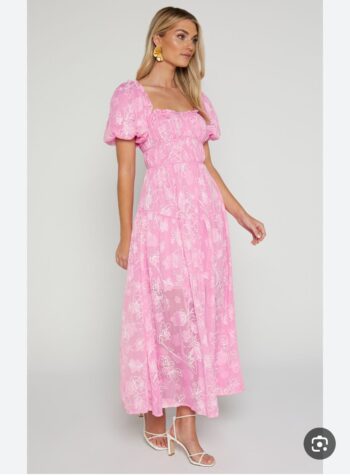 HARLEY MIDI DRESS - PUFF SLEEVE DRESS IN PINK