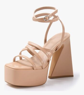 Coutgo Women's Platform High Heels Sandals Square Open Toe Strappy Pumps Lace Up Dress Party Summer Shoes